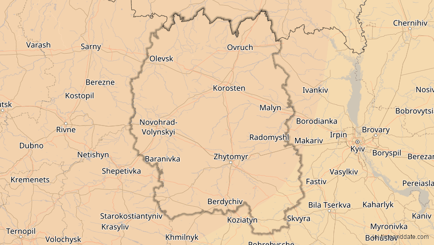 A map of Schytomyr, Ukraine, showing the path of the 14. Nov 2050 Partielle Sonnenfinsternis
