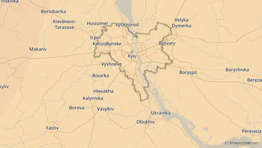 A map of Kiew, Ukraine, showing the path of the 14. Nov 2050 Partielle Sonnenfinsternis