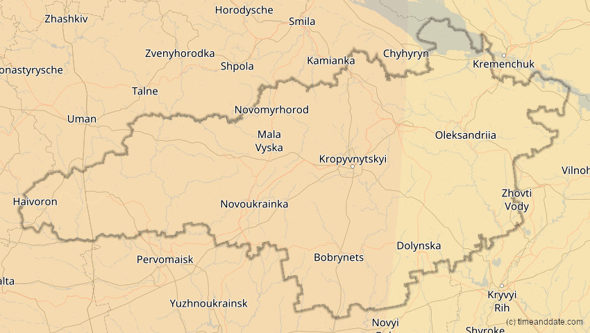 A map of Kirowohrad, Ukraine, showing the path of the 14. Nov 2050 Partielle Sonnenfinsternis