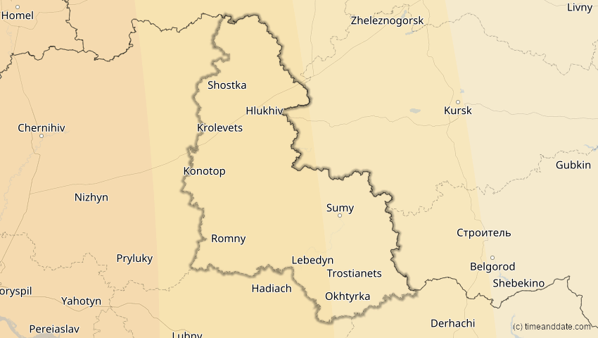 A map of Sumy, Ukraine, showing the path of the 14. Nov 2050 Partielle Sonnenfinsternis