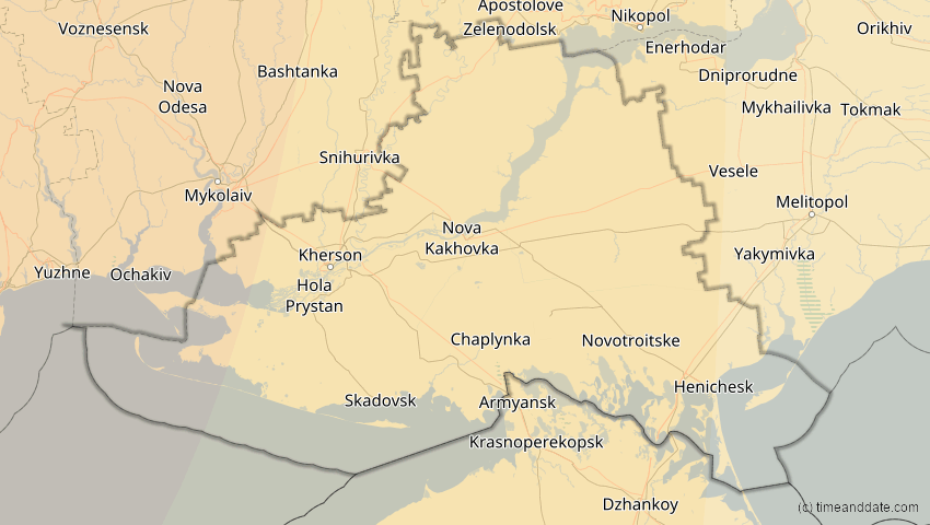 A map of Cherson, Ukraine, showing the path of the 14. Nov 2050 Partielle Sonnenfinsternis