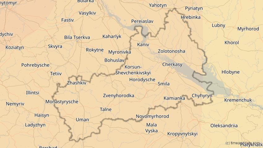 A map of Tscherkassy, Ukraine, showing the path of the 14. Nov 2050 Partielle Sonnenfinsternis