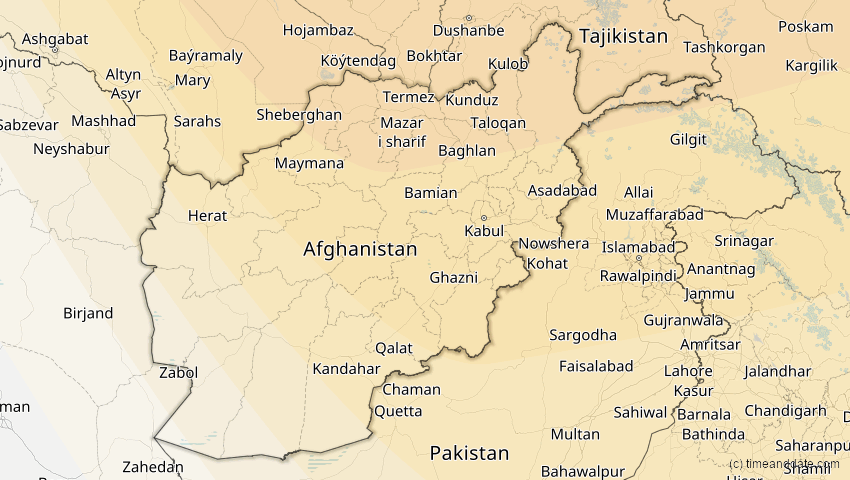 A map of Afghanistan, showing the path of the 11. Apr 2051 Partielle Sonnenfinsternis