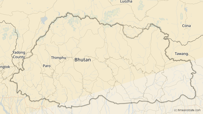 A map of Bhutan, showing the path of the 11. Apr 2051 Partielle Sonnenfinsternis