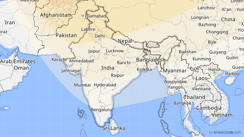 A map of Indien, showing the path of the 11. Apr 2051 Partielle Sonnenfinsternis