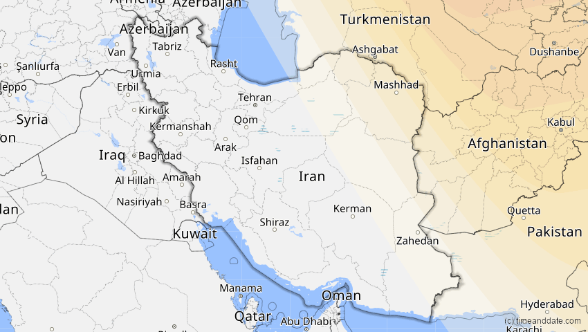 A map of Iran, showing the path of the 11. Apr 2051 Partielle Sonnenfinsternis
