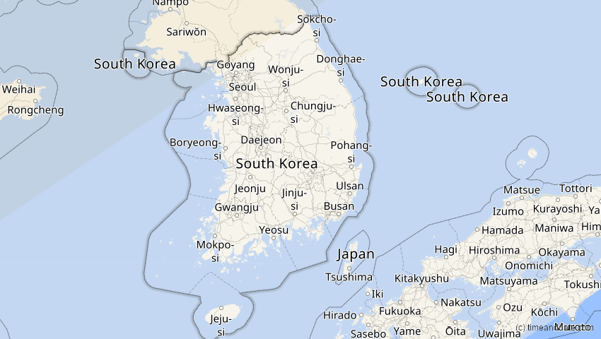 A map of Südkorea, showing the path of the 11. Apr 2051 Partielle Sonnenfinsternis