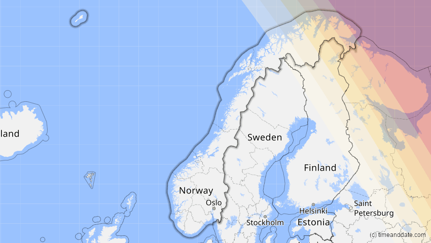 A map of Norwegen, showing the path of the 11. Apr 2051 Partielle Sonnenfinsternis