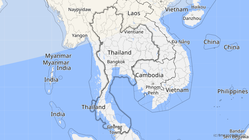 A map of Thailand, showing the path of the 11. Apr 2051 Partielle Sonnenfinsternis