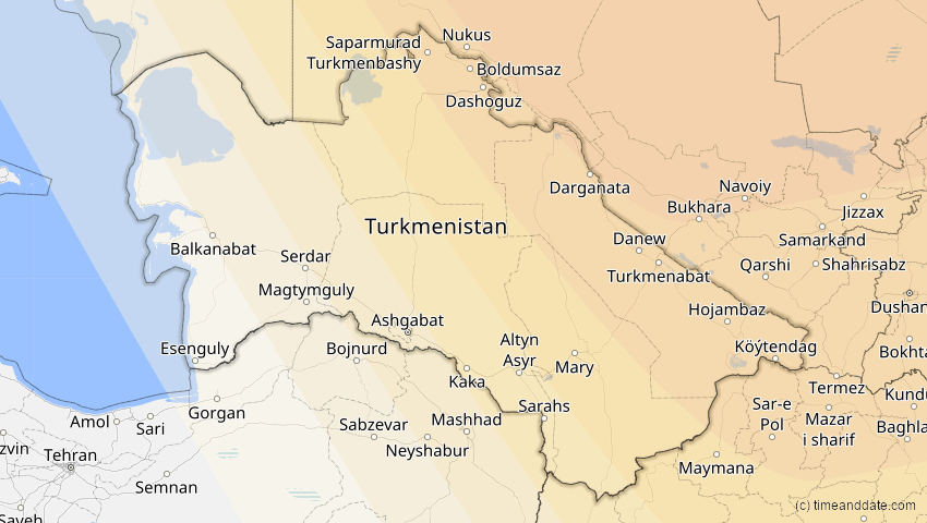 A map of Turkmenistan, showing the path of the 11. Apr 2051 Partielle Sonnenfinsternis