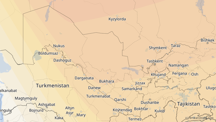 A map of Usbekistan, showing the path of the 11. Apr 2051 Partielle Sonnenfinsternis