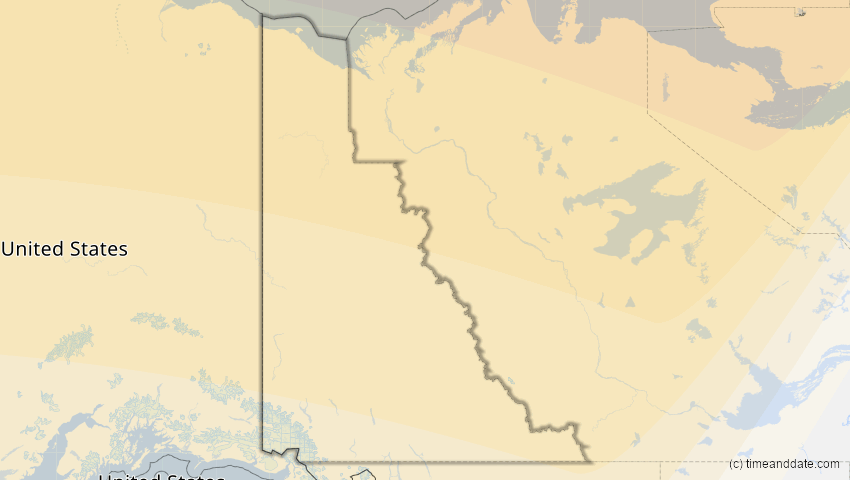 A map of Yukon, Kanada, showing the path of the 10. Apr 2051 Partielle Sonnenfinsternis