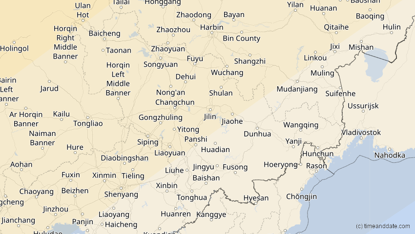 A map of Jilin, China, showing the path of the 11. Apr 2051 Partielle Sonnenfinsternis