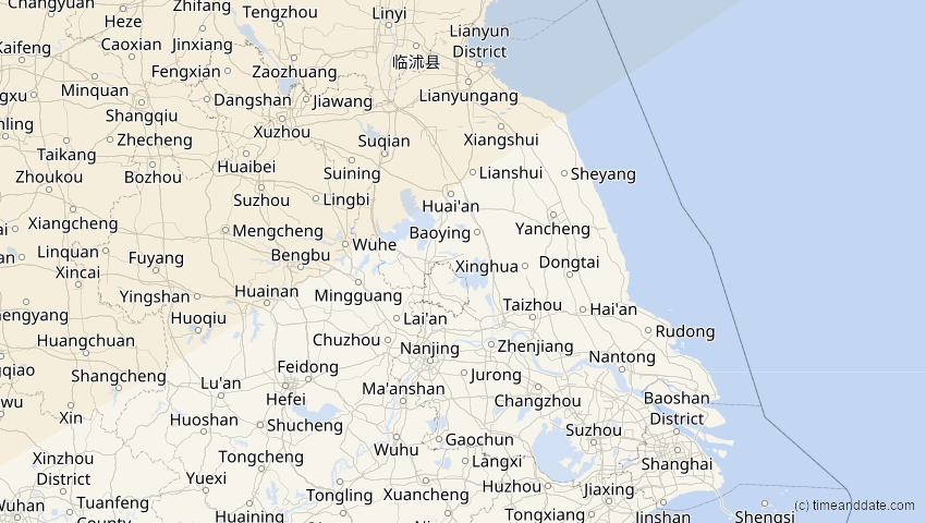 A map of Jiangsu, China, showing the path of the 11. Apr 2051 Partielle Sonnenfinsternis