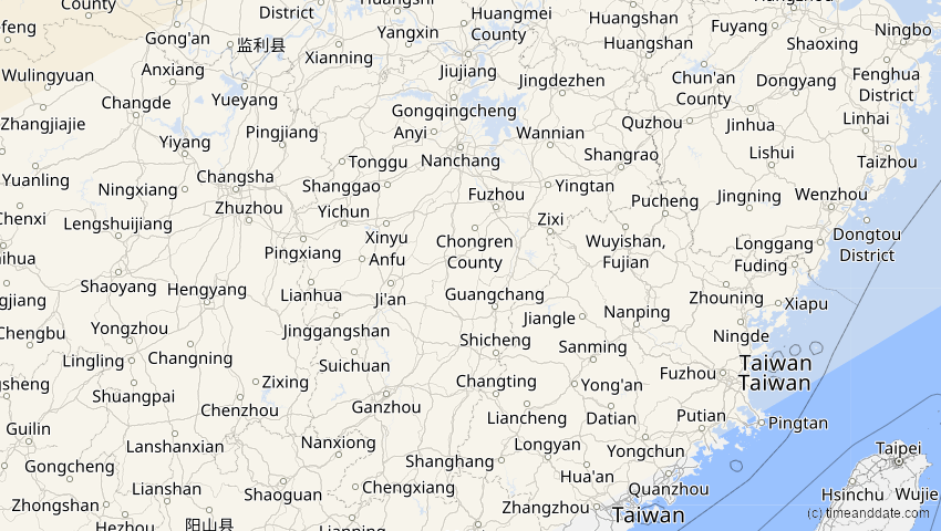 A map of Jiangxi, China, showing the path of the 11. Apr 2051 Partielle Sonnenfinsternis
