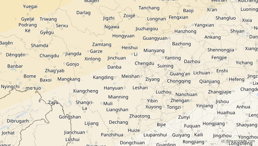 A map of Sichuan, China, showing the path of the 11. Apr 2051 Partielle Sonnenfinsternis
