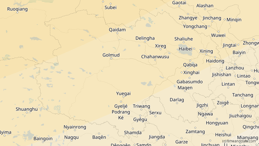 A map of Qinghai, China, showing the path of the 11. Apr 2051 Partielle Sonnenfinsternis