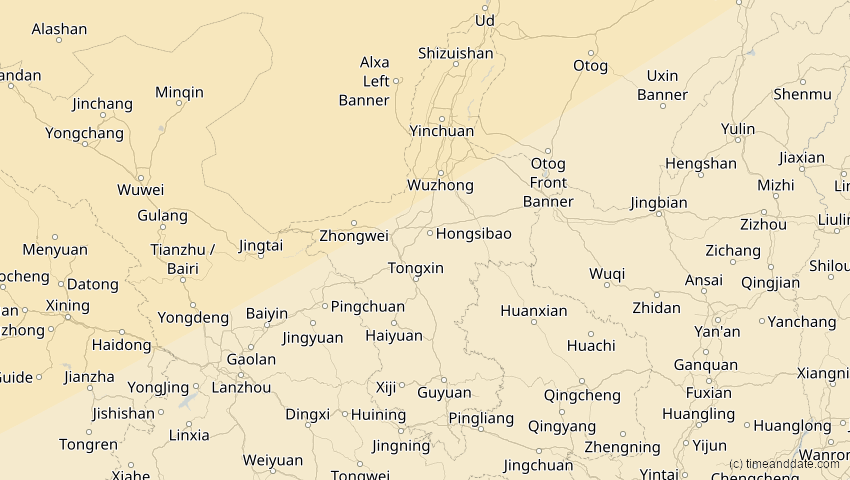 A map of Ningxia, China, showing the path of the 11. Apr 2051 Partielle Sonnenfinsternis