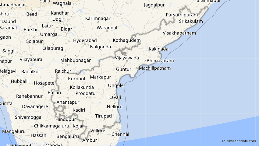 A map of Andhra Pradesh, Indien, showing the path of the 11. Apr 2051 Partielle Sonnenfinsternis