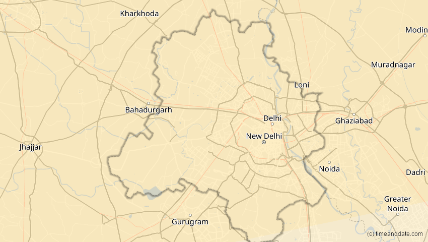 A map of Delhi, Indien, showing the path of the 11. Apr 2051 Partielle Sonnenfinsternis