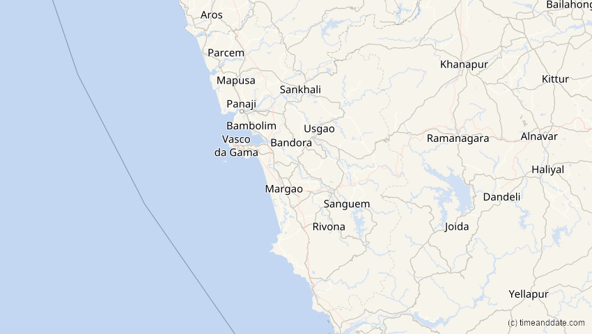 A map of Goa, Indien, showing the path of the 11. Apr 2051 Partielle Sonnenfinsternis