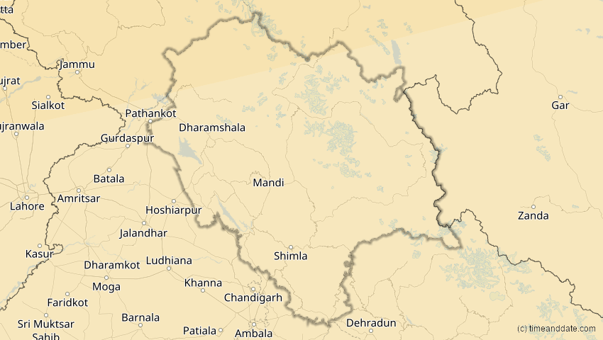 A map of Himachal Pradesh, Indien, showing the path of the 11. Apr 2051 Partielle Sonnenfinsternis
