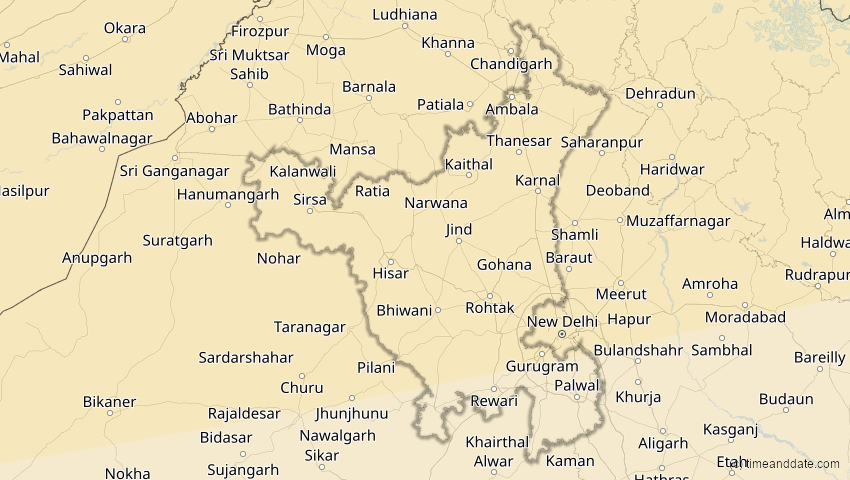 A map of Haryana, Indien, showing the path of the 11. Apr 2051 Partielle Sonnenfinsternis