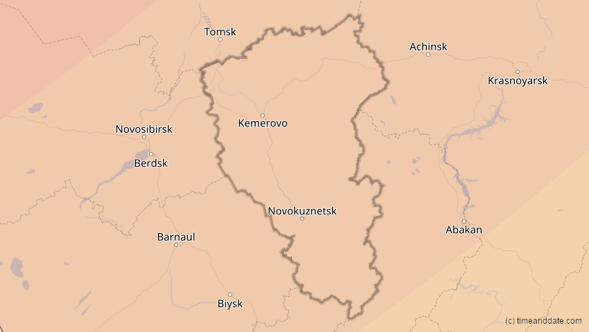 A map of Kemerowo, Russland, showing the path of the 11. Apr 2051 Partielle Sonnenfinsternis
