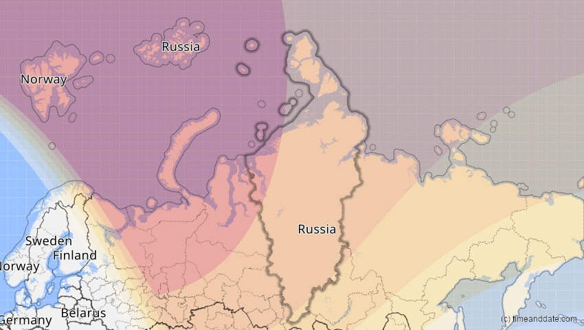 A map of Krasnojarsk, Russland, showing the path of the 11. Apr 2051 Partielle Sonnenfinsternis