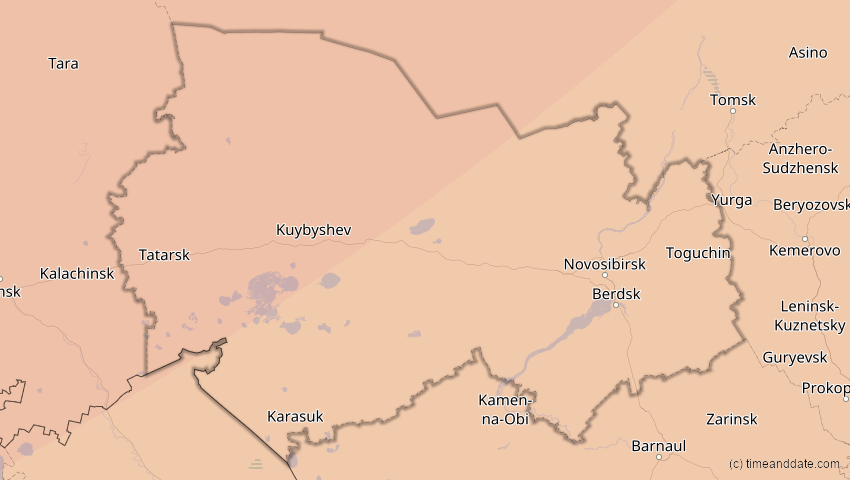 A map of Nowosibirsk, Russland, showing the path of the 11. Apr 2051 Partielle Sonnenfinsternis