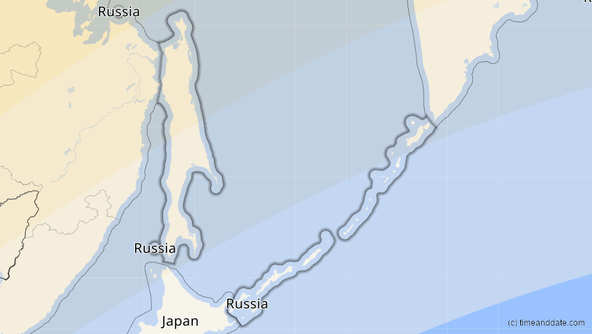 A map of Sachalin, Russland, showing the path of the 11. Apr 2051 Partielle Sonnenfinsternis
