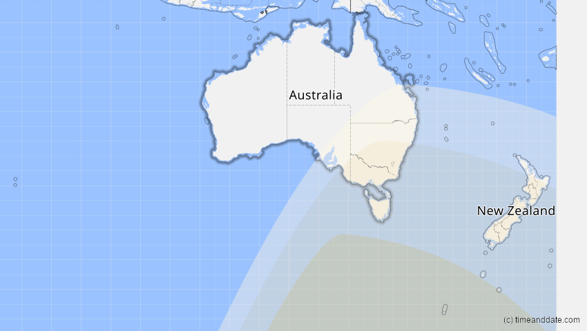 A map of Australien, showing the path of the 5. Okt 2051 Partielle Sonnenfinsternis