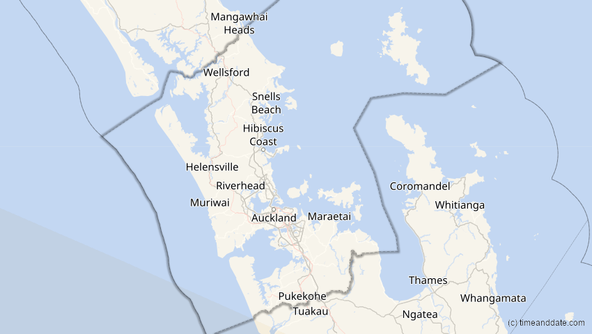 A map of Auckland, Neuseeland, showing the path of the 5. Okt 2051 Partielle Sonnenfinsternis