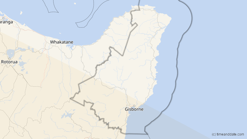 A map of Gisborne, Neuseeland, showing the path of the 5. Okt 2051 Partielle Sonnenfinsternis