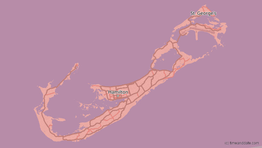 A map of Bermuda, showing the path of the 30. Mär 2052 Totale Sonnenfinsternis