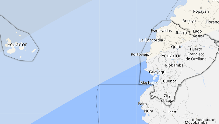 A map of Ecuador, showing the path of the 30. Mär 2052 Totale Sonnenfinsternis