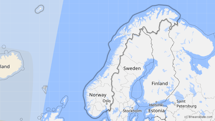A map of Norwegen, showing the path of the 30. Mär 2052 Totale Sonnenfinsternis