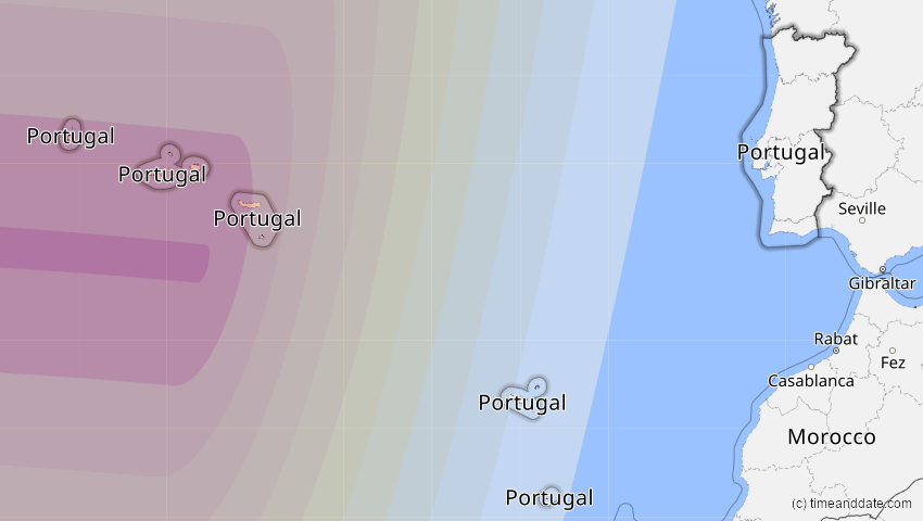 A map of Portugal, showing the path of the 30. Mär 2052 Totale Sonnenfinsternis