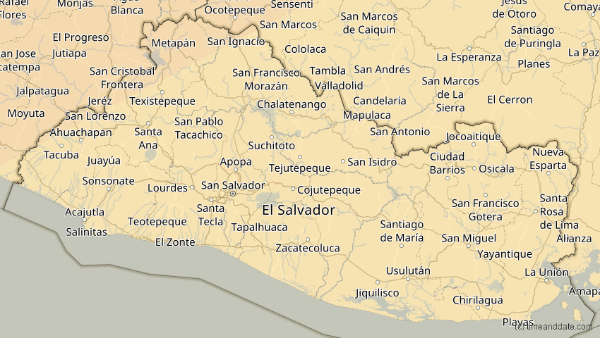 A map of El Salvador, showing the path of the 30. Mär 2052 Totale Sonnenfinsternis