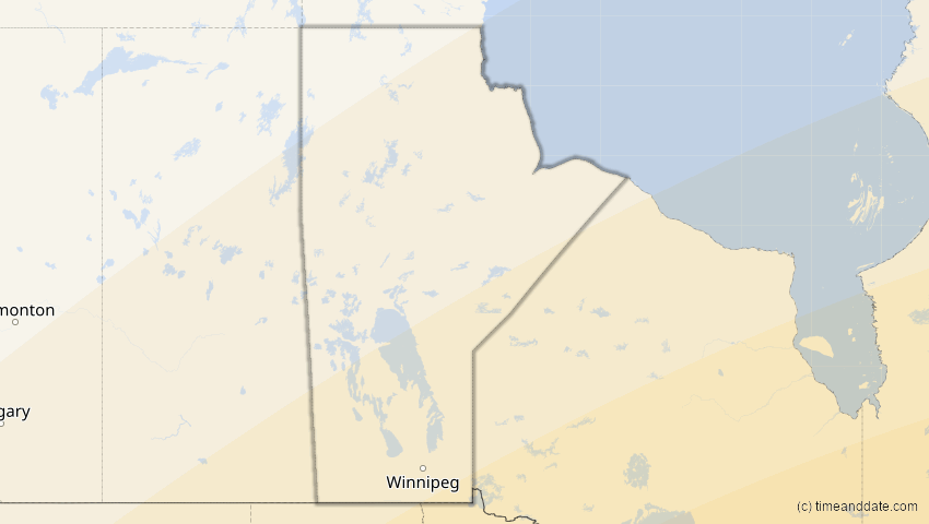 A map of Manitoba, Kanada, showing the path of the 30. Mär 2052 Totale Sonnenfinsternis