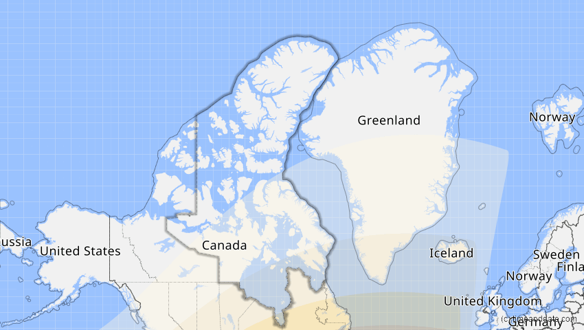 A map of Nunavut, Kanada, showing the path of the 30. Mär 2052 Totale Sonnenfinsternis