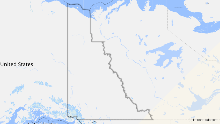 A map of Yukon, Kanada, showing the path of the 30. Mär 2052 Totale Sonnenfinsternis