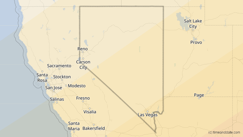 A map of Nevada, USA, showing the path of the 30. Mär 2052 Totale Sonnenfinsternis