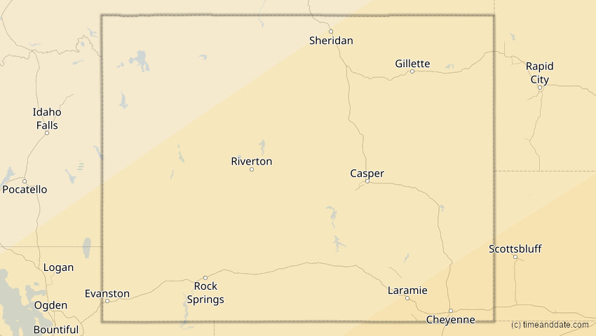 A map of Wyoming, USA, showing the path of the 30. Mär 2052 Totale Sonnenfinsternis