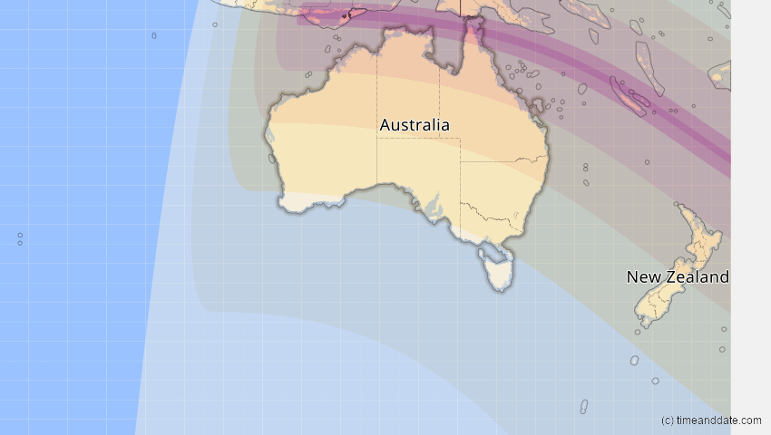 A map of Australien, showing the path of the 23. Sep 2052 Ringförmige Sonnenfinsternis