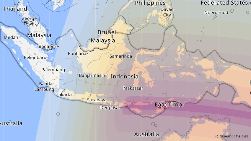 A map of Indonesien, showing the path of the 23. Sep 2052 Ringförmige Sonnenfinsternis