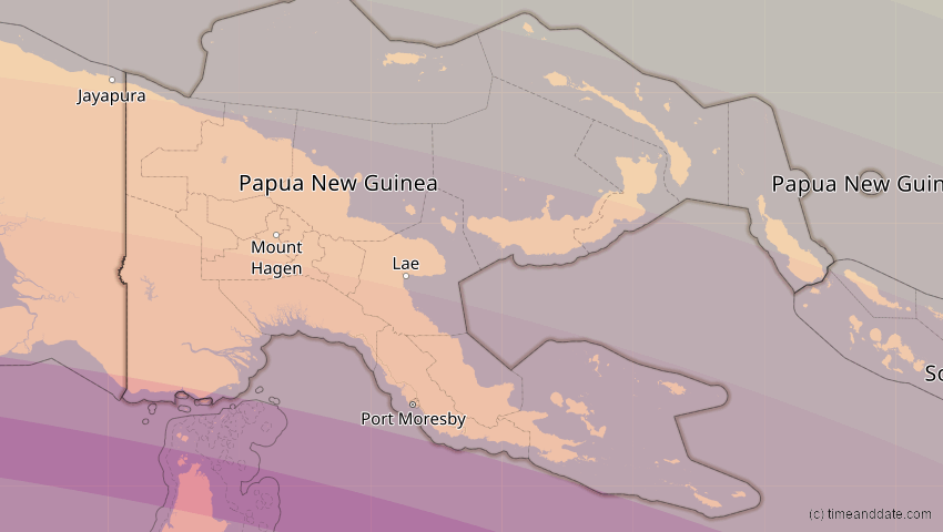 A map of Papua-Neuguinea, showing the path of the 23. Sep 2052 Ringförmige Sonnenfinsternis