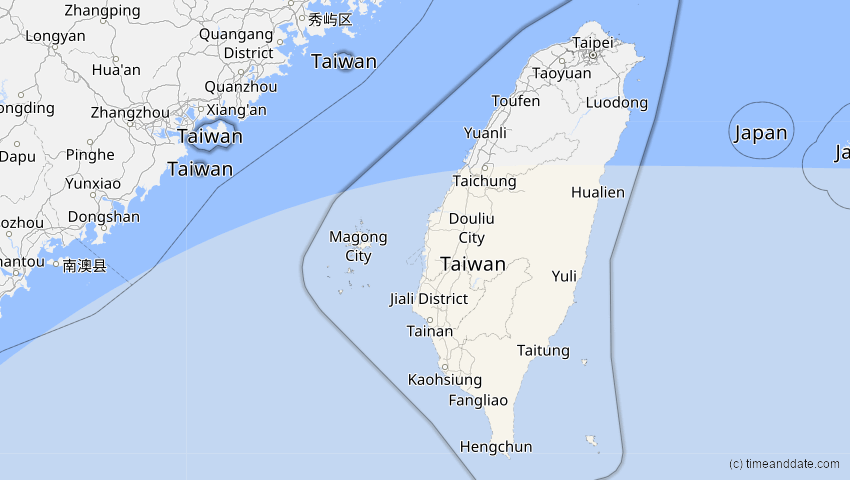 A map of Taiwan, showing the path of the 23. Sep 2052 Ringförmige Sonnenfinsternis