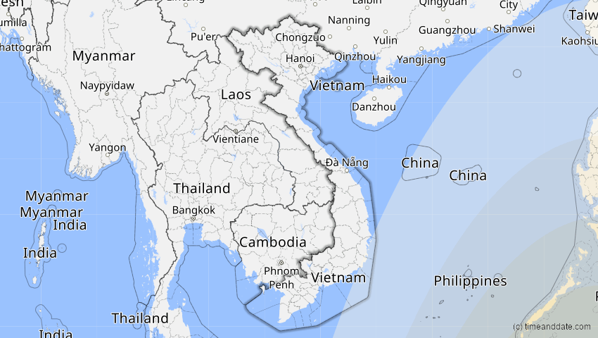 A map of Vietnam, showing the path of the 23. Sep 2052 Ringförmige Sonnenfinsternis