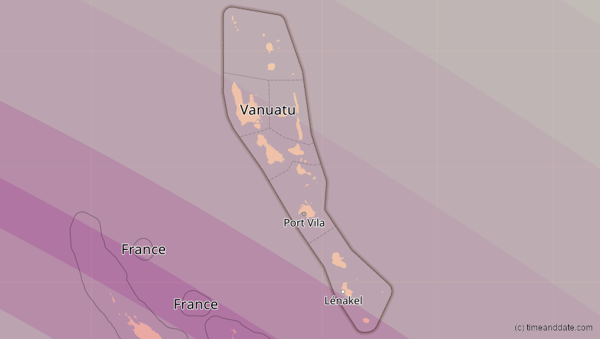 A map of Vanuatu, showing the path of the 23. Sep 2052 Ringförmige Sonnenfinsternis